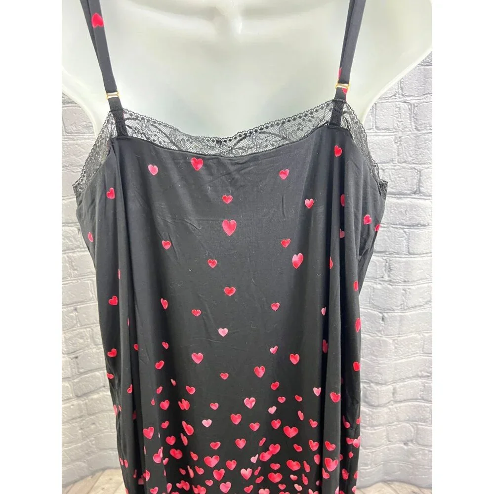 Soma Cool Nights Lace Trim Chemise Floating Hearts Black Size XL NWT Nightgown - Picture 3 of 10
